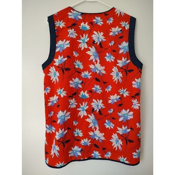 Dalia Women's Size Large Orange Blue Sleeveless V Neck Rounded Hem Blouse Top - Picture 5 of 5